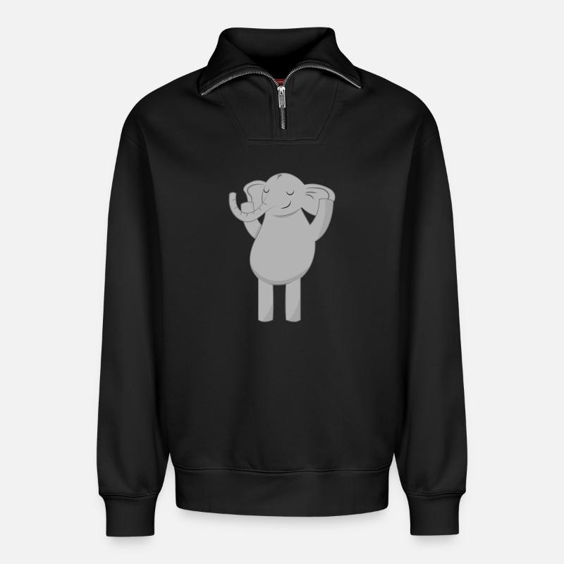 Éléphant éléphant - Sweat unisexe décontracté en coton biologique à demi-zip – de SPREAD - noir