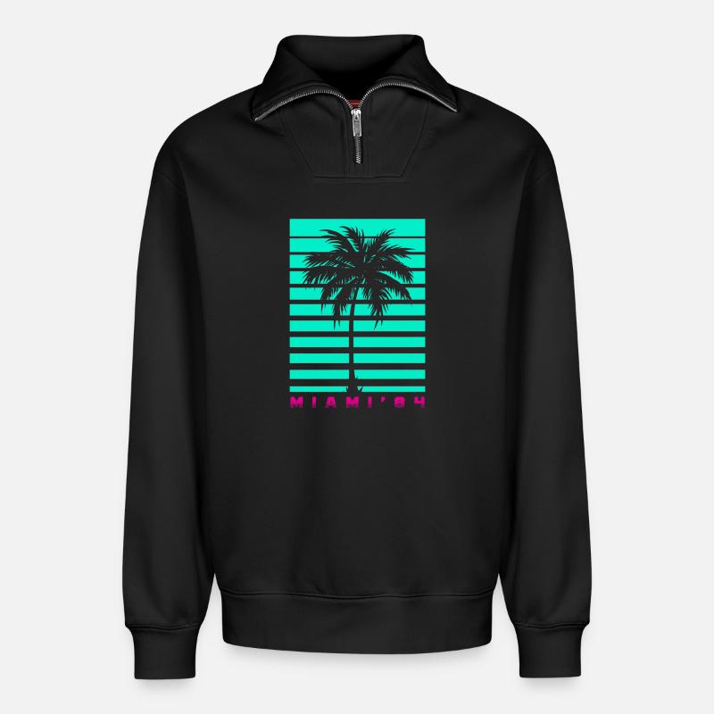 Miami Palm Tree Retro - Relaxed Unisex Organic Half Zip Sweatshirt – von SPREAD - Schwarz