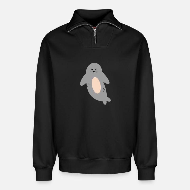 Süße Robbe - Relaxed Unisex Organic Half Zip Sweatshirt – von SPREAD - Schwarz