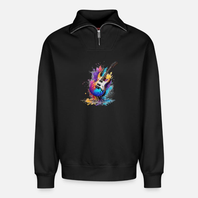 Gitarre - Relaxed Unisex Organic Half Zip Sweatshirt – von SPREAD - Schwarz