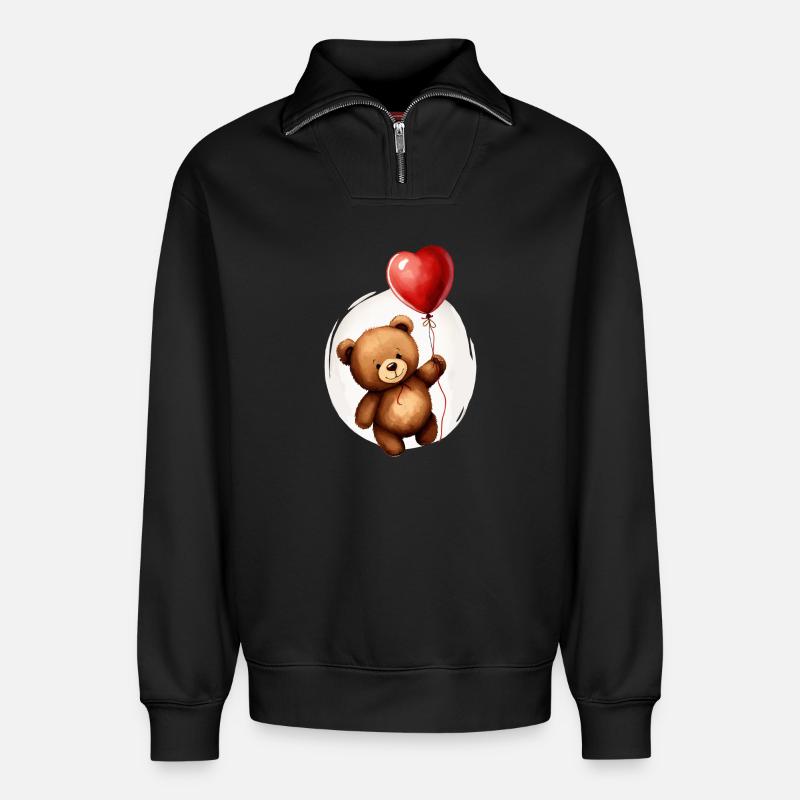 Bär mit Ballon - Relaxed Unisex Organic Half Zip Sweatshirt – von SPREAD - Schwarz