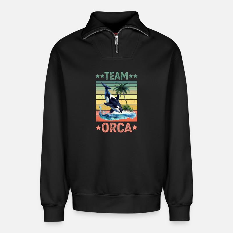 Orca Killerwal - Relaxed Unisex Organic Half Zip Sweatshirt – von SPREAD - Schwarz