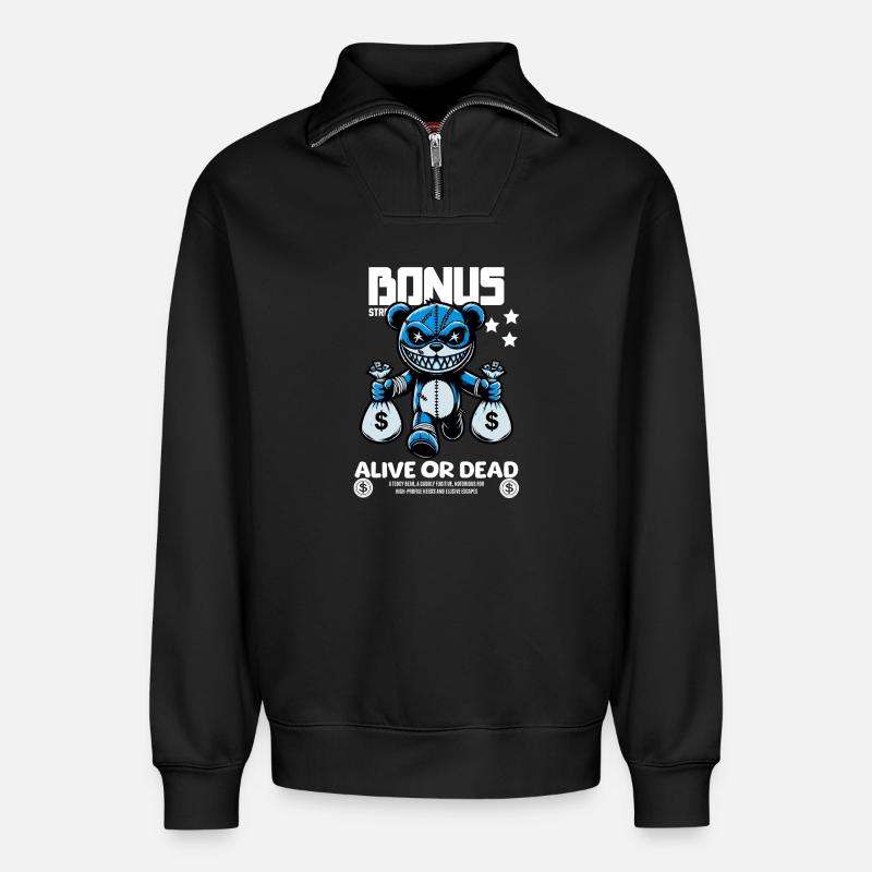 Bonus Bär – Gesucht: Lebendig oder Tot - Relaxed Unisex Organic Half Zip Sweatshirt – von SPREAD - Schwarz