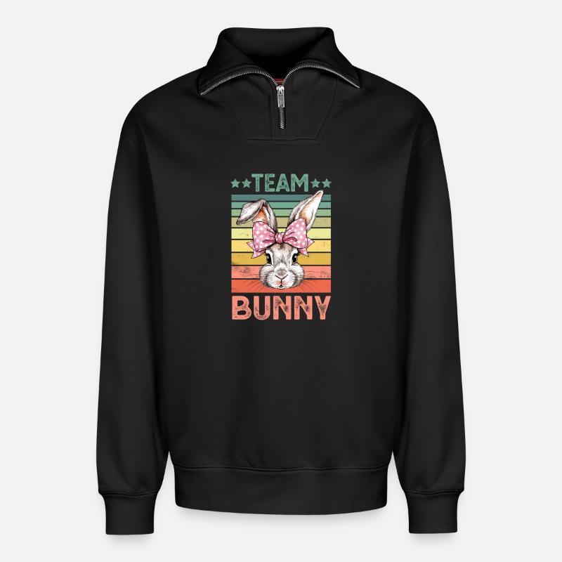 Lapin Lapin - Sweat unisexe décontracté en coton biologique à demi-zip – de SPREAD - noir