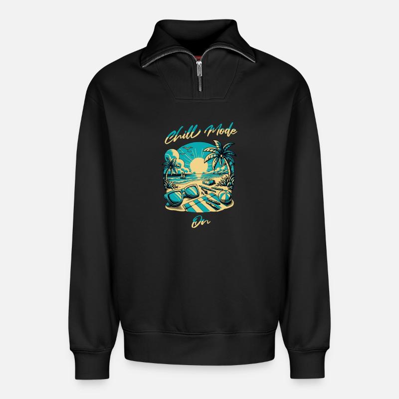 Strandsonne Chill Mode Design - Relaxed Unisex Organic Half Zip Sweatshirt – von SPREAD - Schwarz
