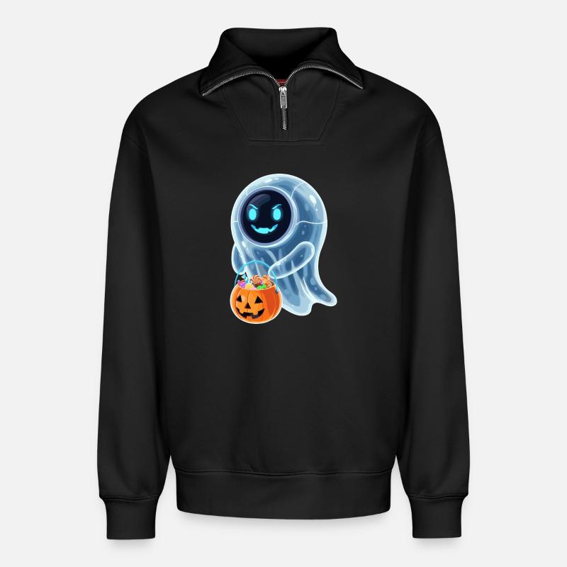 Roboter Geist mit Kürbiseimer - Relaxed Unisex Organic Half Zip Sweatshirt – von SPREAD - Schwarz