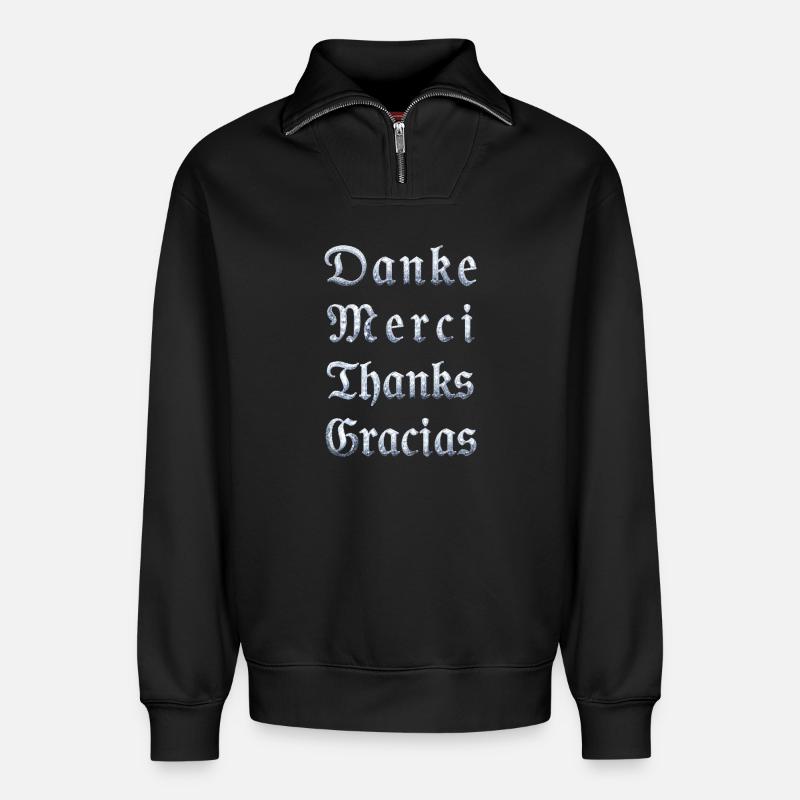 Multilinguale Dankesbotschaft Eiskristall - Sweat unisexe décontracté en coton biologique à demi-zip – de SPREAD - noir