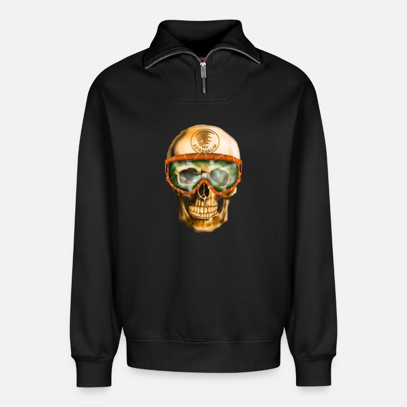 Adrenalin Schädel - Relaxed Unisex Organic Half Zip Sweatshirt – von SPREAD - Schwarz