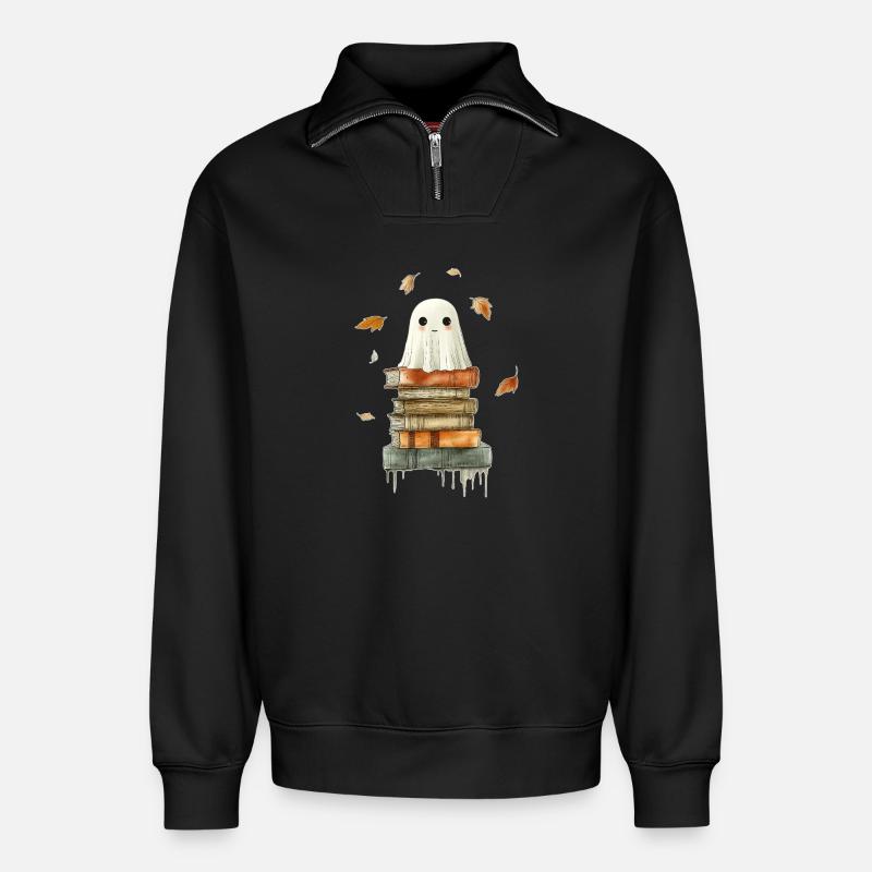 Geist mit Büchern - Relaxed Unisex Organic Half Zip Sweatshirt – von SPREAD - Schwarz