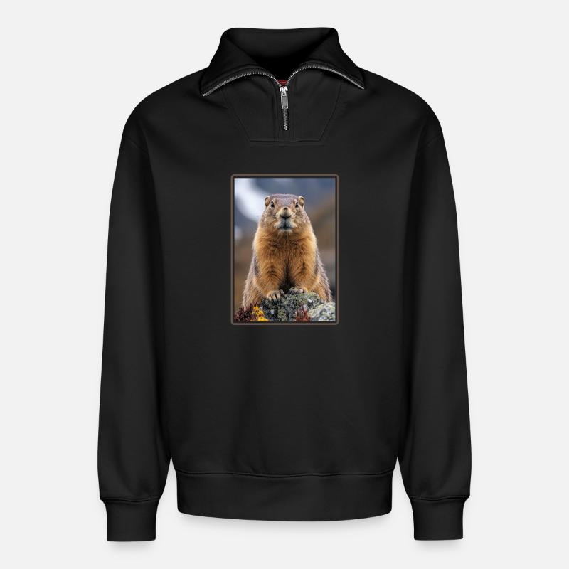 Marmots Groundhog - Relaxed Unisex Organic Half Zip Sweatshirt – by SPREAD - black