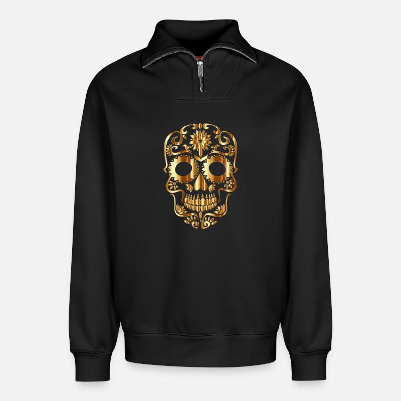 Totenkopf - Relaxed Unisex Organic Half Zip Sweatshirt – von SPREAD - Schwarz