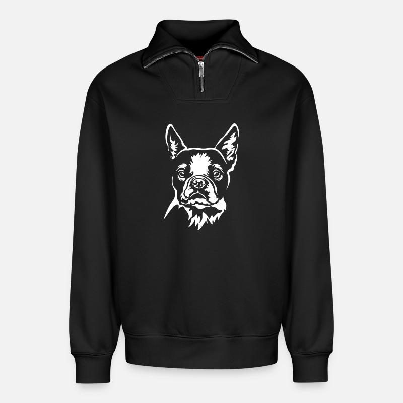 Boston Terrier Kopf "Black Edition" - Relaxed Unisex Organic Half Zip Sweatshirt – von SPREAD - Schwarz
