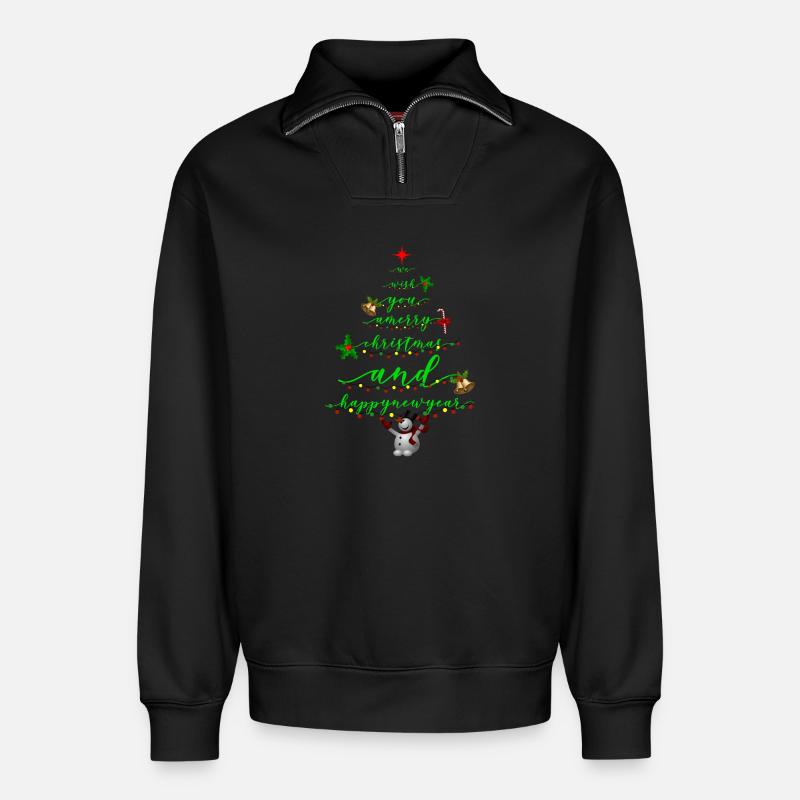 Drehbuch Weihnachtsbaum mit Schneemann - Relaxed Unisex Organic Half Zip Sweatshirt – von SPREAD - Schwarz