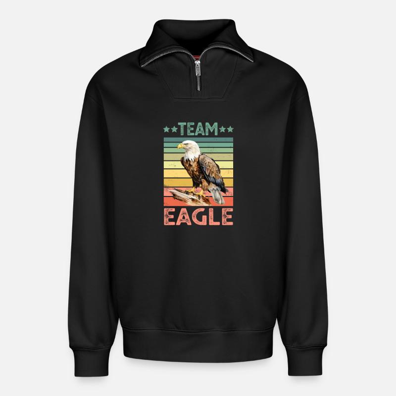 Aigle Pygargue à tête blanche - Sweat unisexe décontracté en coton biologique à demi-zip – de SPREAD - noir