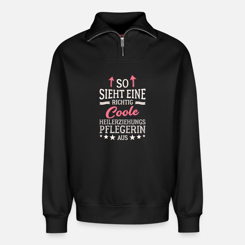 So sieht eine coole Heilerziehungspflegerin aus - Relaxed Unisex Organic Half Zip Sweatshirt – von SPREAD - Schwarz