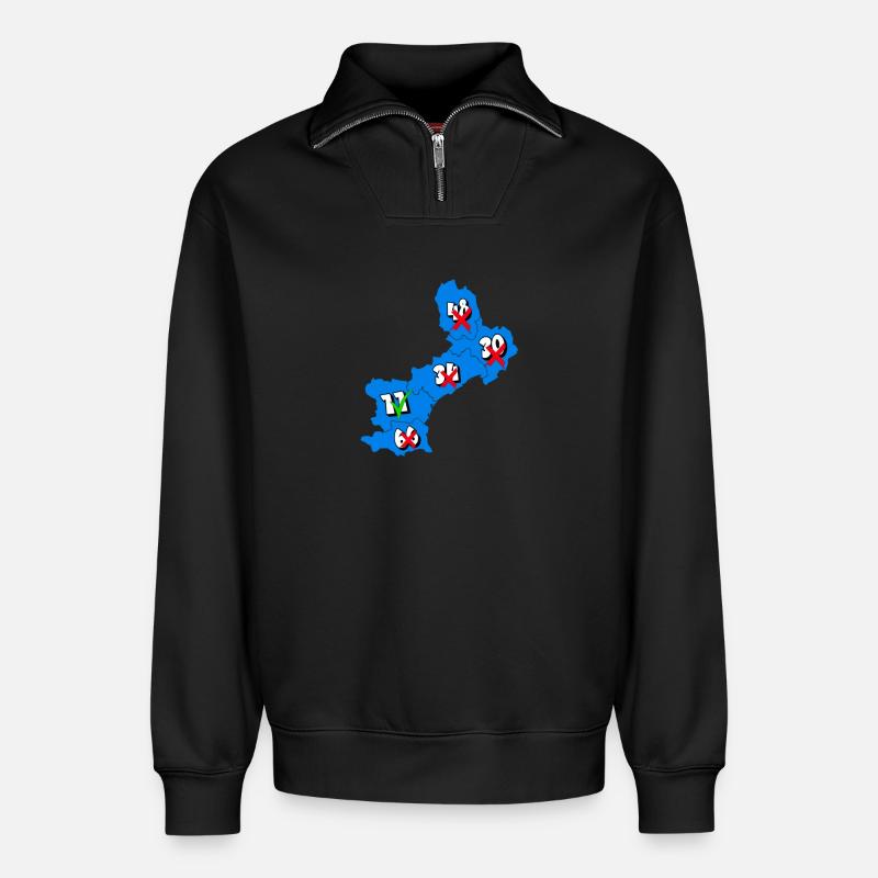 Languedoc Roussillon Region - Relaxed Unisex Organic Half Zip Sweatshirt – von SPREAD - Schwarz