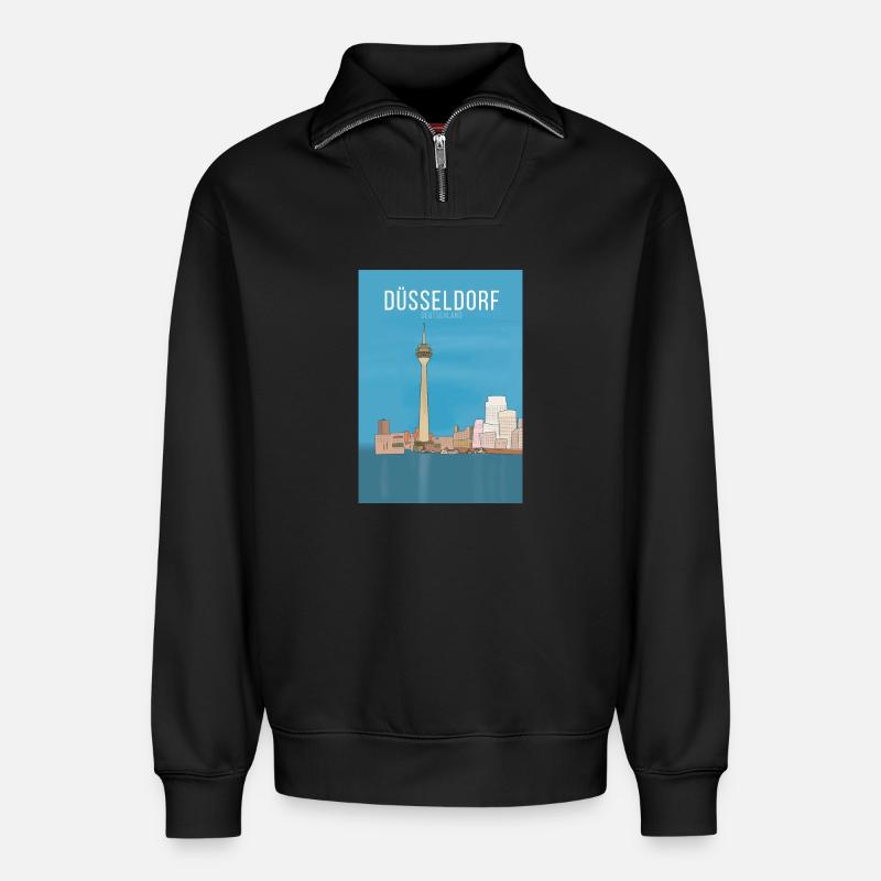 Düsseldorf - Sweat unisexe décontracté en coton biologique à demi-zip – de SPREAD - noir