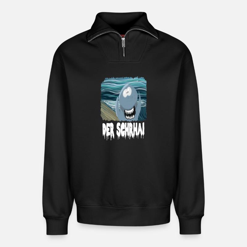 Der SchrHai - Relaxed Unisex Organic Half Zip Sweatshirt – von SPREAD - Schwarz