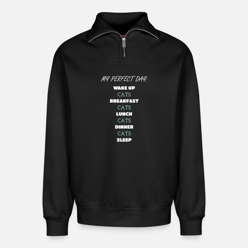 Skurrile Katze Tägliche Routine Design - Relaxed Unisex Organic Half Zip Sweatshirt – von SPREAD - Schwarz