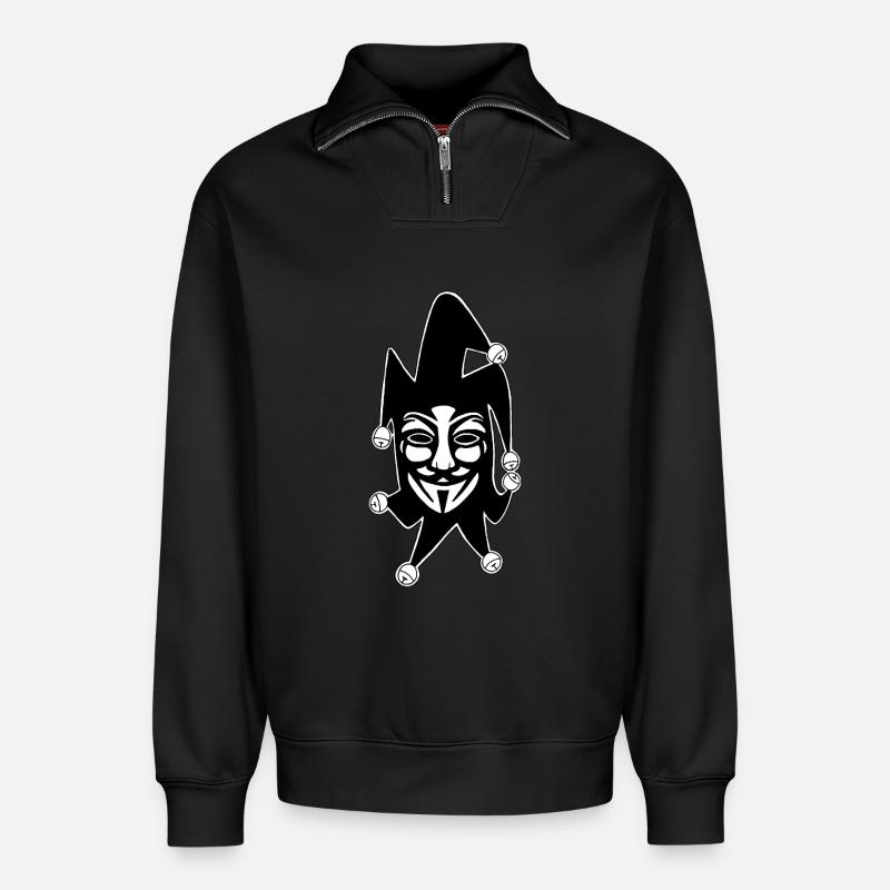 Anonymous Jester - Relaxed Unisex Organic Half Zip Sweatshirt – by SPREAD - black
