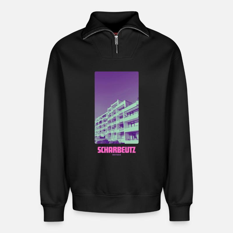 Scharbeutz Ostsee - Relaxed Unisex Organic Half Zip Sweatshirt – von SPREAD - Schwarz