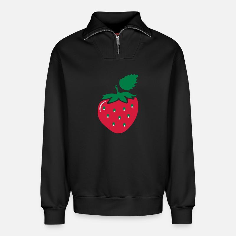 Erdbeere - Relaxed Unisex Organic Half Zip Sweatshirt – von SPREAD - Schwarz