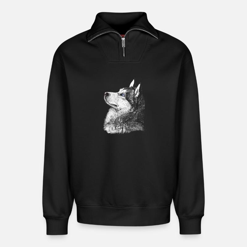 Husky - Sweat unisexe décontracté en coton biologique à demi-zip – de SPREAD - noir