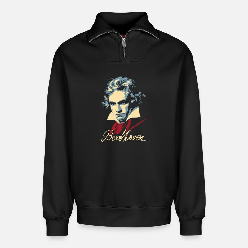 Beethoven (dunkel) - Relaxed Unisex Organic Half Zip Sweatshirt – von SPREAD - Schwarz