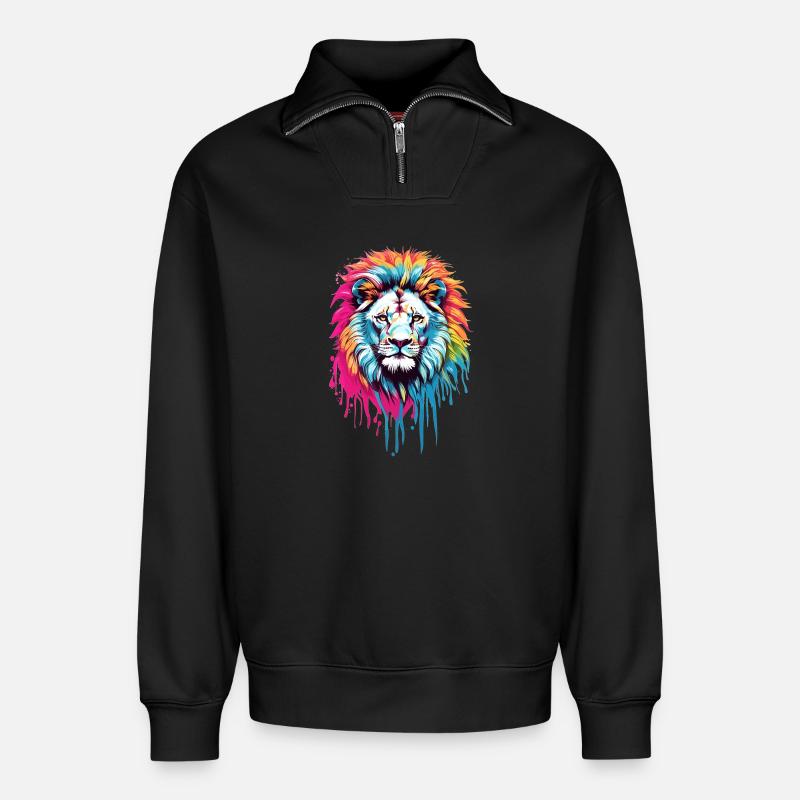 Bunter Löwenkopf - Relaxed Unisex Organic Half Zip Sweatshirt – von SPREAD - Schwarz