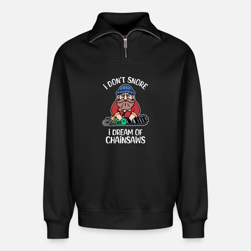 Tronçonneuse déclaration bûcheron sciure bois - Sweat unisexe décontracté en coton biologique à demi-zip – de SPREAD - noir