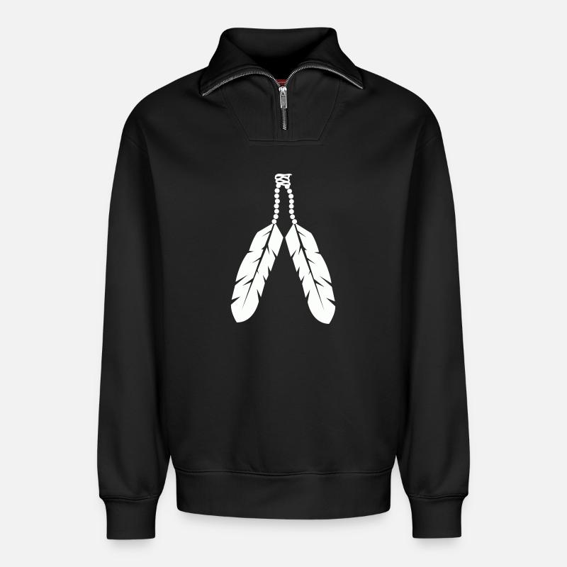 Conception de pendentif en plume autochtone - Sweat unisexe décontracté en coton biologique à demi-zip – de SPREAD - noir