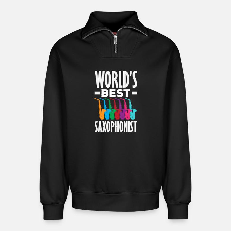 Saxofon - Relaxed Unisex Organic Half Zip Sweatshirt – von SPREAD - Schwarz