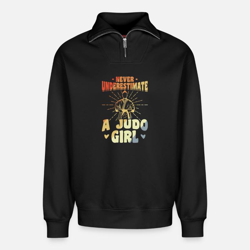 Judo Filles - Sweat unisexe décontracté en coton biologique à demi-zip – de SPREAD - noir