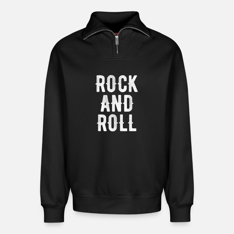 Rock'n'Roll Bold Typografie - Relaxed Unisex Organic Half Zip Sweatshirt – von SPREAD - Schwarz