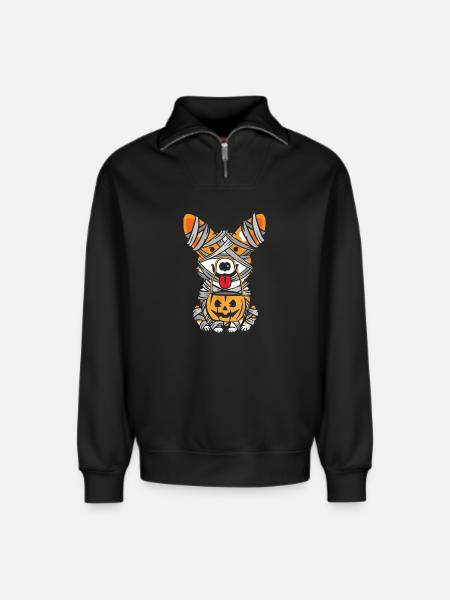 Halloween Dog Wrapped in Bandages - Relaxed Unisex Organic Half Zip Sweatshirt – by SPREAD - black