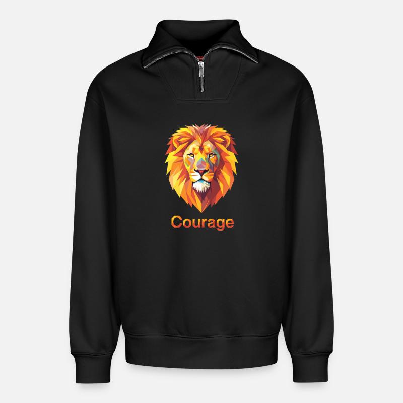 Majestätischer Löwe mit Mut-Design - Relaxed Unisex Organic Half Zip Sweatshirt – von SPREAD - Schwarz
