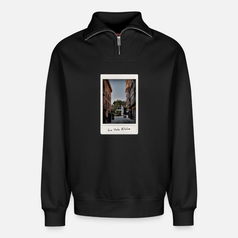 Leben Elche - Relaxed Unisex Organic Half Zip Sweatshirt – von SPREAD - Schwarz