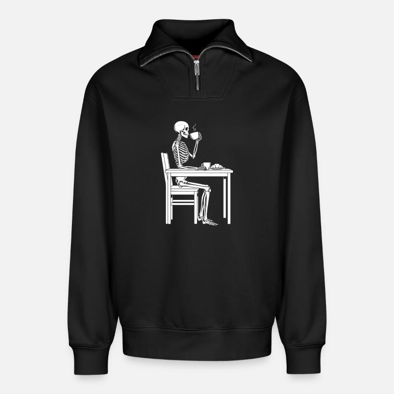 Skeleton Coffee Break - Relaxed Unisex Organic Half Zip Sweatshirt – by SPREAD - black