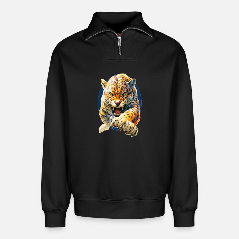 Leopard - Relaxed Unisex Organic Half Zip Sweatshirt – von SPREAD - Schwarz