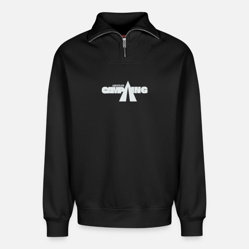 Camping d’aventure - Sweat unisexe décontracté en coton biologique à demi-zip – de SPREAD - noir