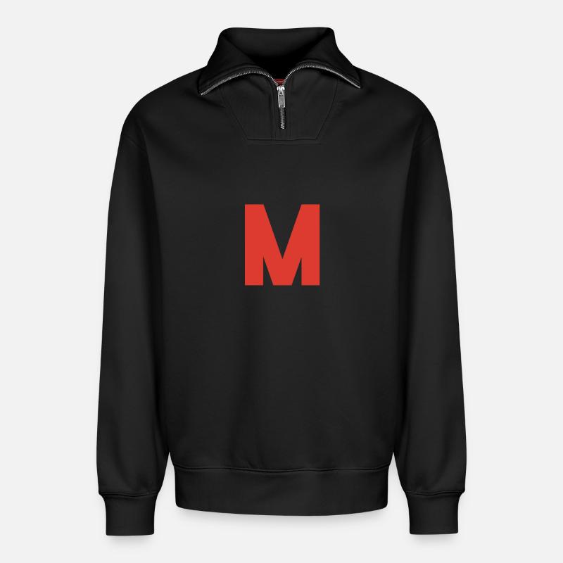 Rotes M-Logo auf Schwarz - Relaxed Unisex Organic Half Zip Sweatshirt – von SPREAD - Schwarz