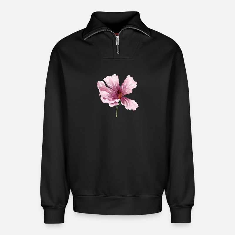 flower - Relaxed Unisex Organic Half Zip Sweatshirt – by SPREAD - black