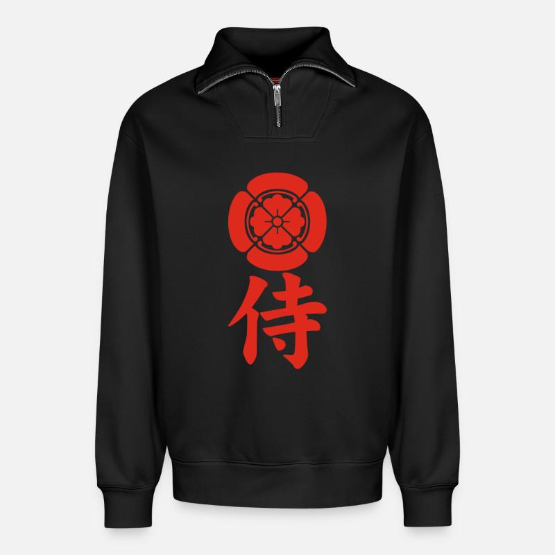 Samurai-Emblem des Oda-Clans (rot) - Relaxed Unisex Organic Half Zip Sweatshirt – von SPREAD - Schwarz