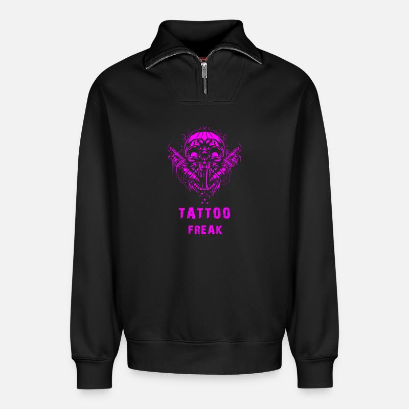 Tattoo Freak - Relaxed Unisex Organic Half Zip Sweatshirt – von SPREAD - Schwarz