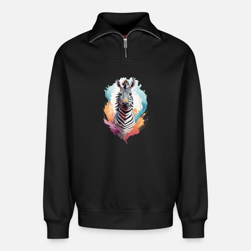 Zebra - Relaxed Unisex Organic Half Zip Sweatshirt – von SPREAD - Schwarz