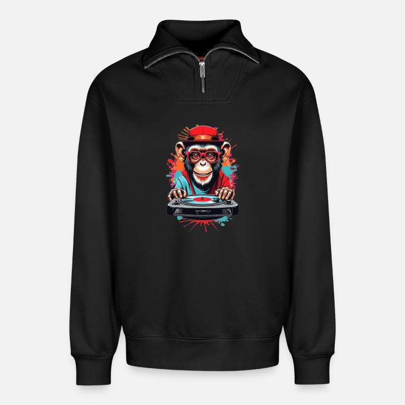 Monkey DJ - Relaxed Unisex Organic Half Zip Sweatshirt – by SPREAD - black