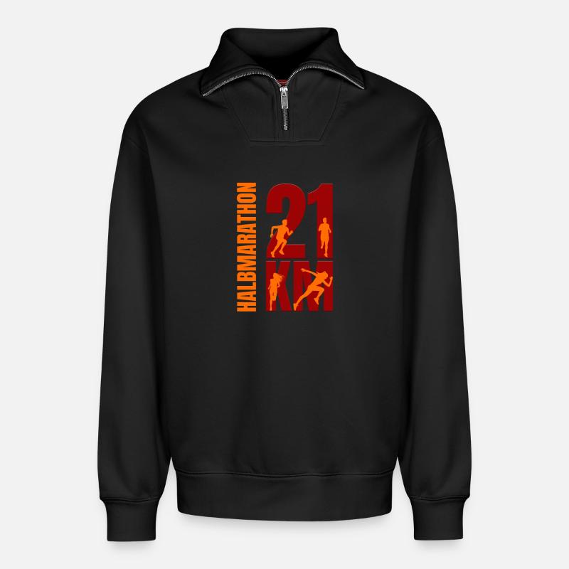 21 KM - Halbmarathon - Relaxed Unisex Organic Half Zip Sweatshirt – von SPREAD - Schwarz