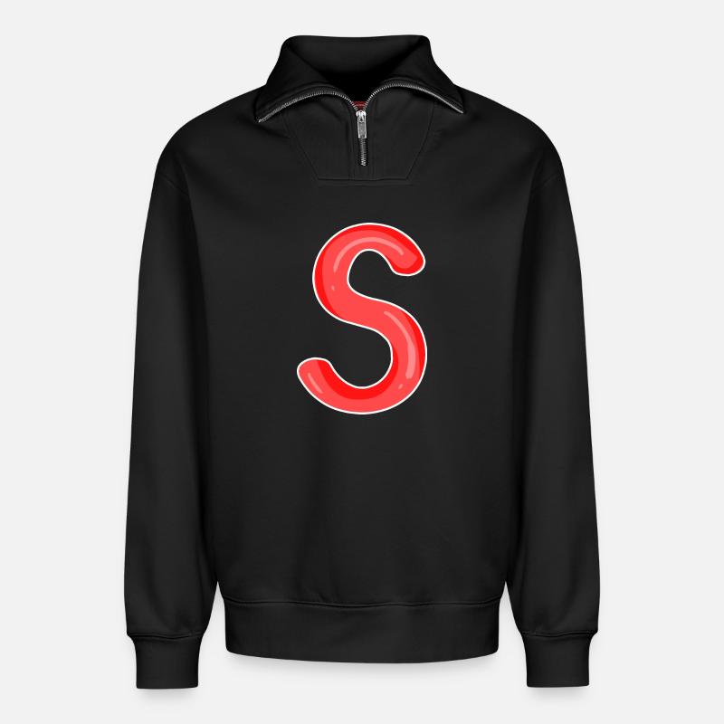 Buchstabe S Anfangsbuchstabe - Relaxed Unisex Organic Half Zip Sweatshirt – von SPREAD - Schwarz