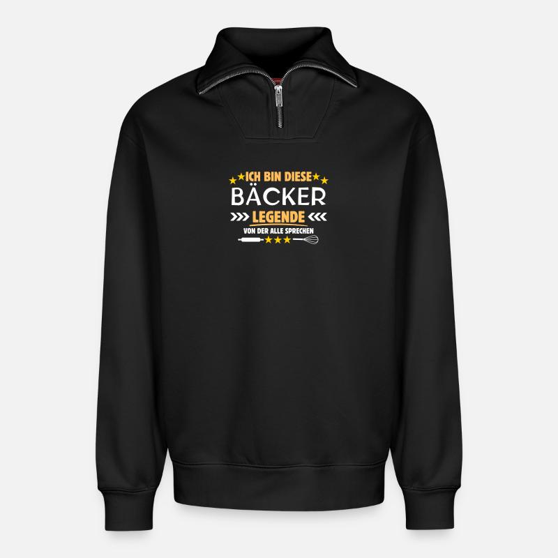 Bäcker Legende - Relaxed Unisex Organic Half Zip Sweatshirt – von SPREAD - Schwarz