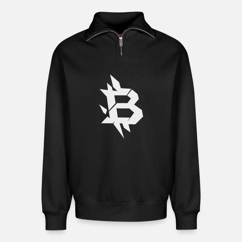 Bitcoin B angular design - Relaxed Unisex Organic Half Zip Sweatshirt – by SPREAD - black